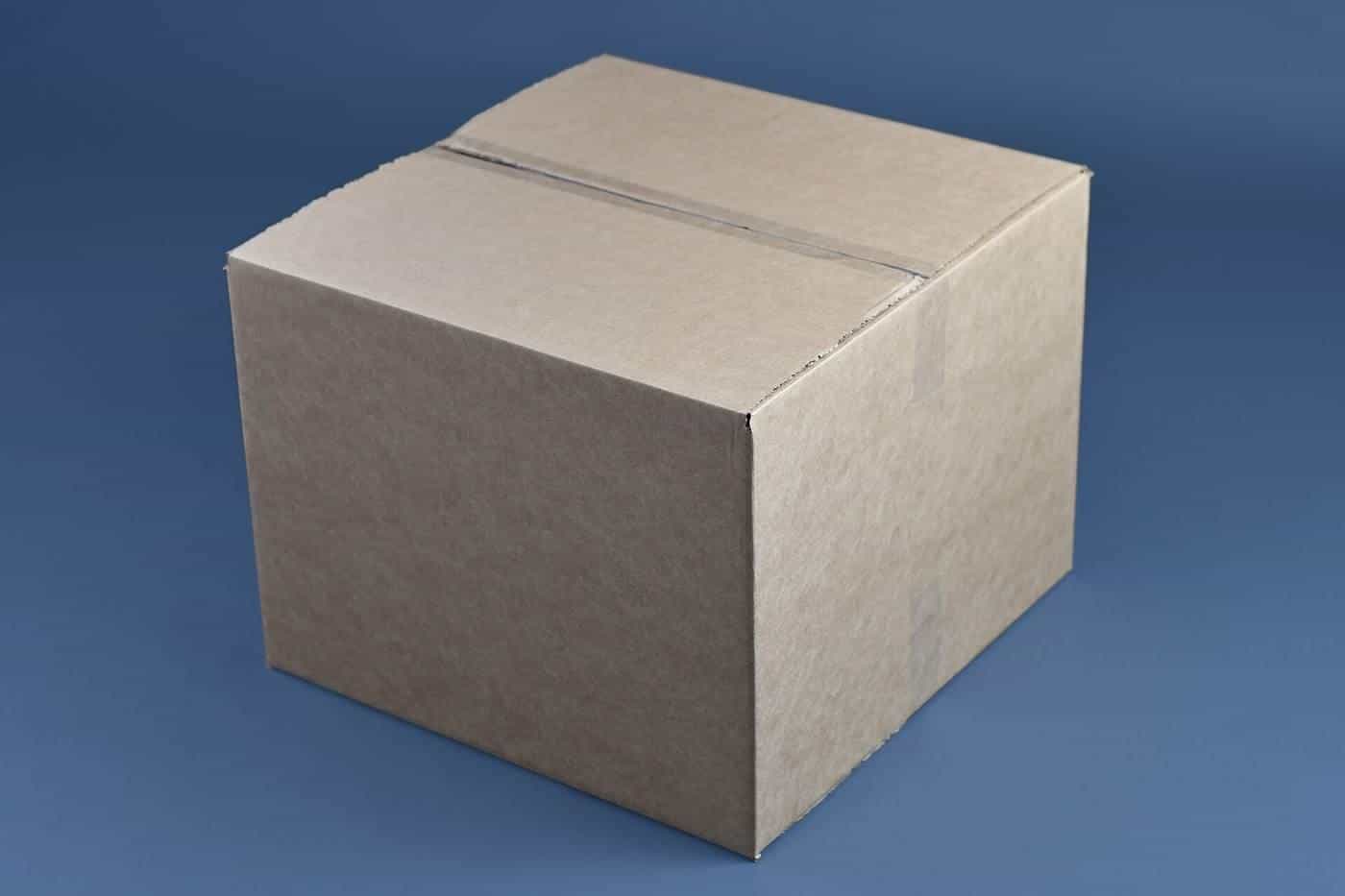 A large cardboard box sealed with packing tape