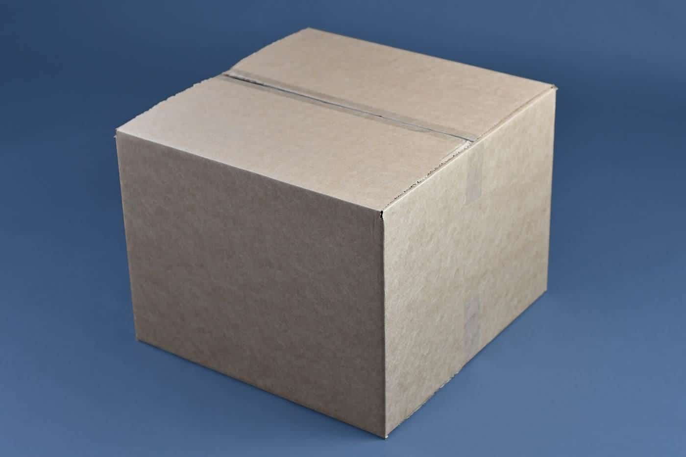 A large cardboard box sealed with packing tape